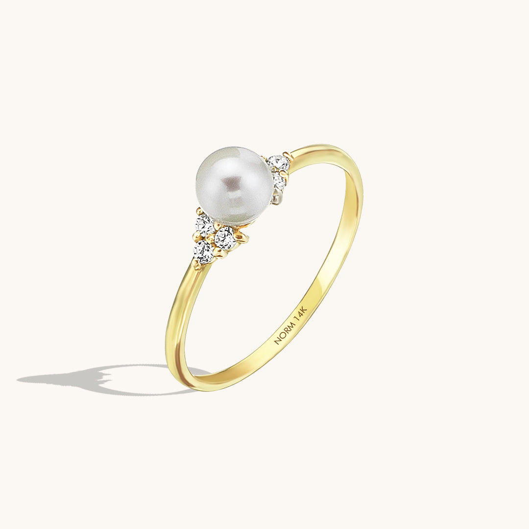 Dainty Pearl Solitaire Ring in 14k Gold