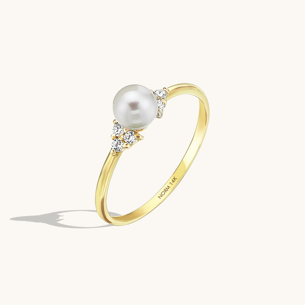 14k Solid Gold Pearl Engagement Ring Norm Jewels NORM JEWELS