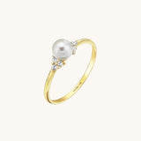 14k Solid Gold Pearl Solitaire Engagement Ring for Women