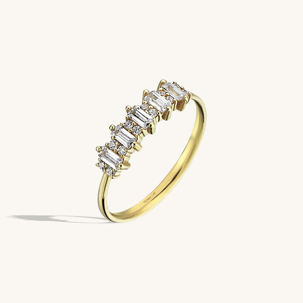Dainty Wedding Ring with Baguette Cut CZ in 14k Solid Gold