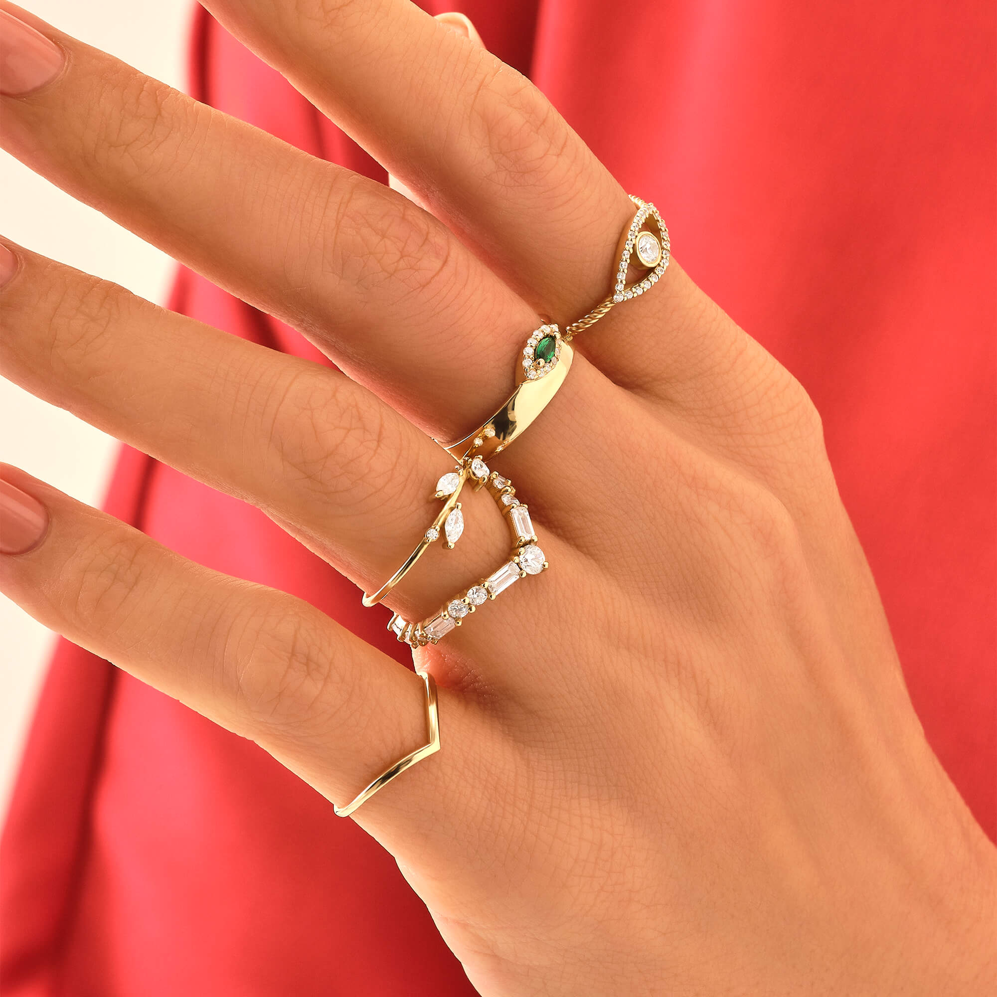0.20ct Diamond Leaf Ring in 14k Real Yellow Gold