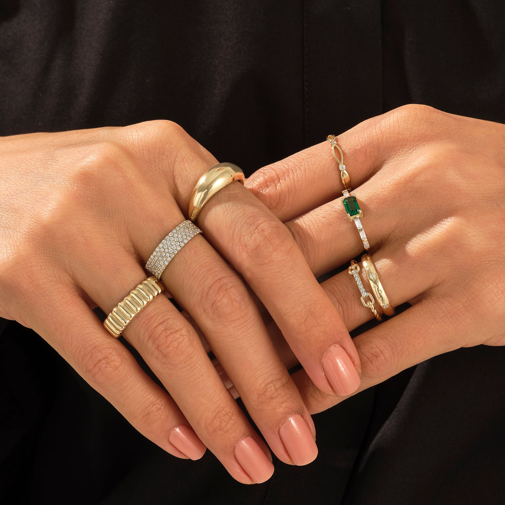 14k Yellow Gold Diamond Star Pave Wedding Band for Women