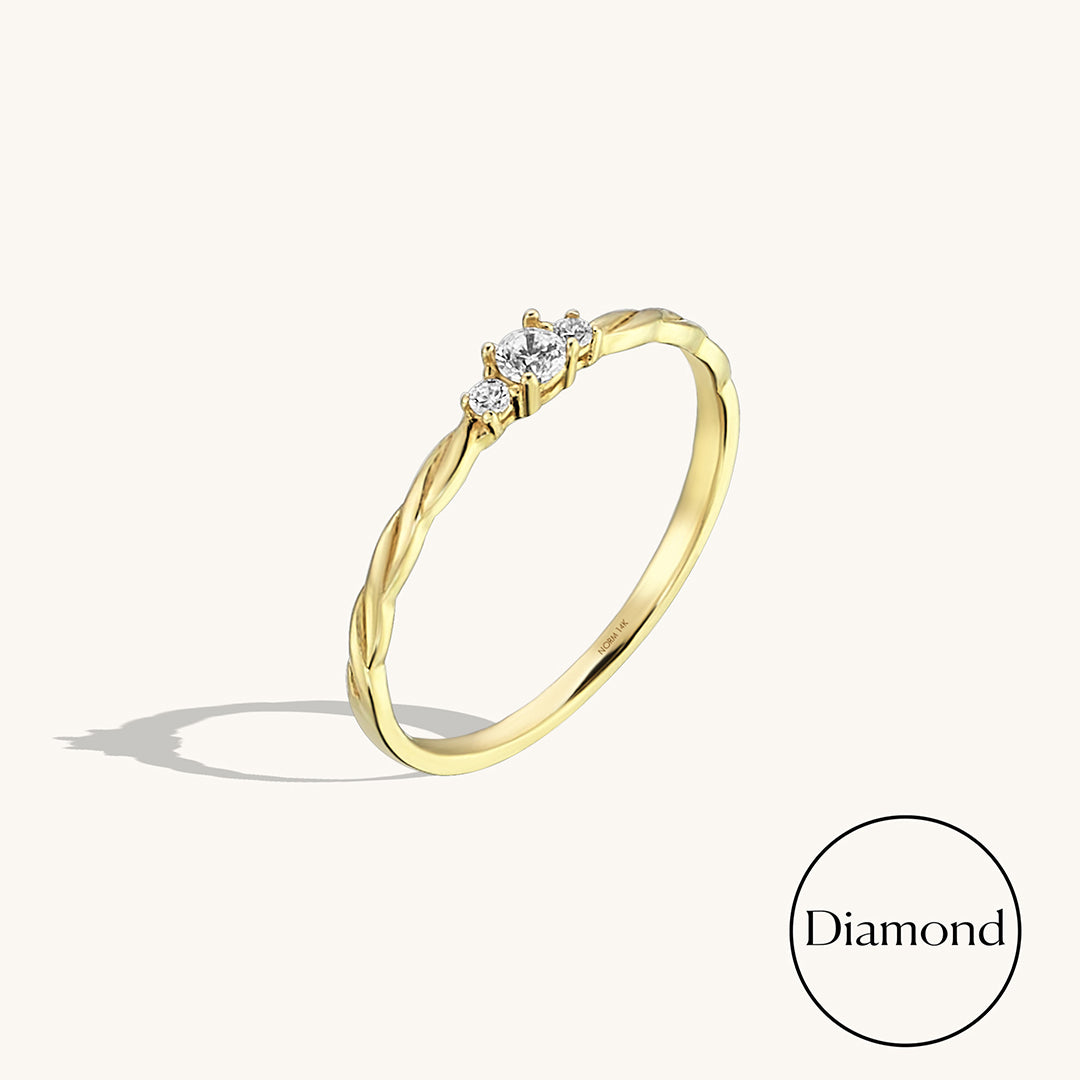 14k Gold Diamond Solitaire Twisted Ring