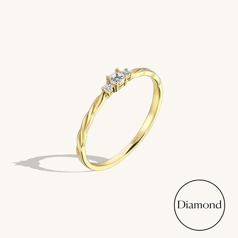 14k Gold Diamond Solitaire Twisted Ring