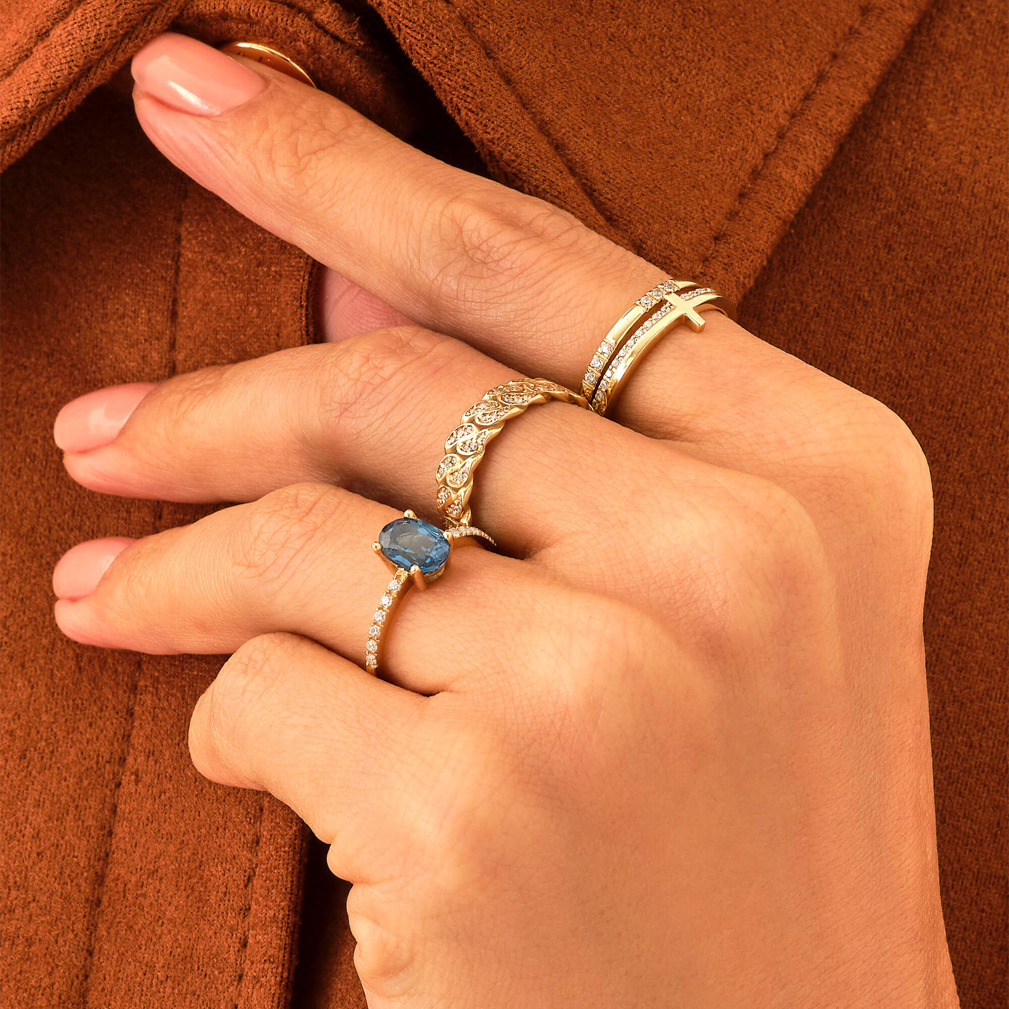 0.08 ctw Diamond Cross Band Ring 14k Solid Gold