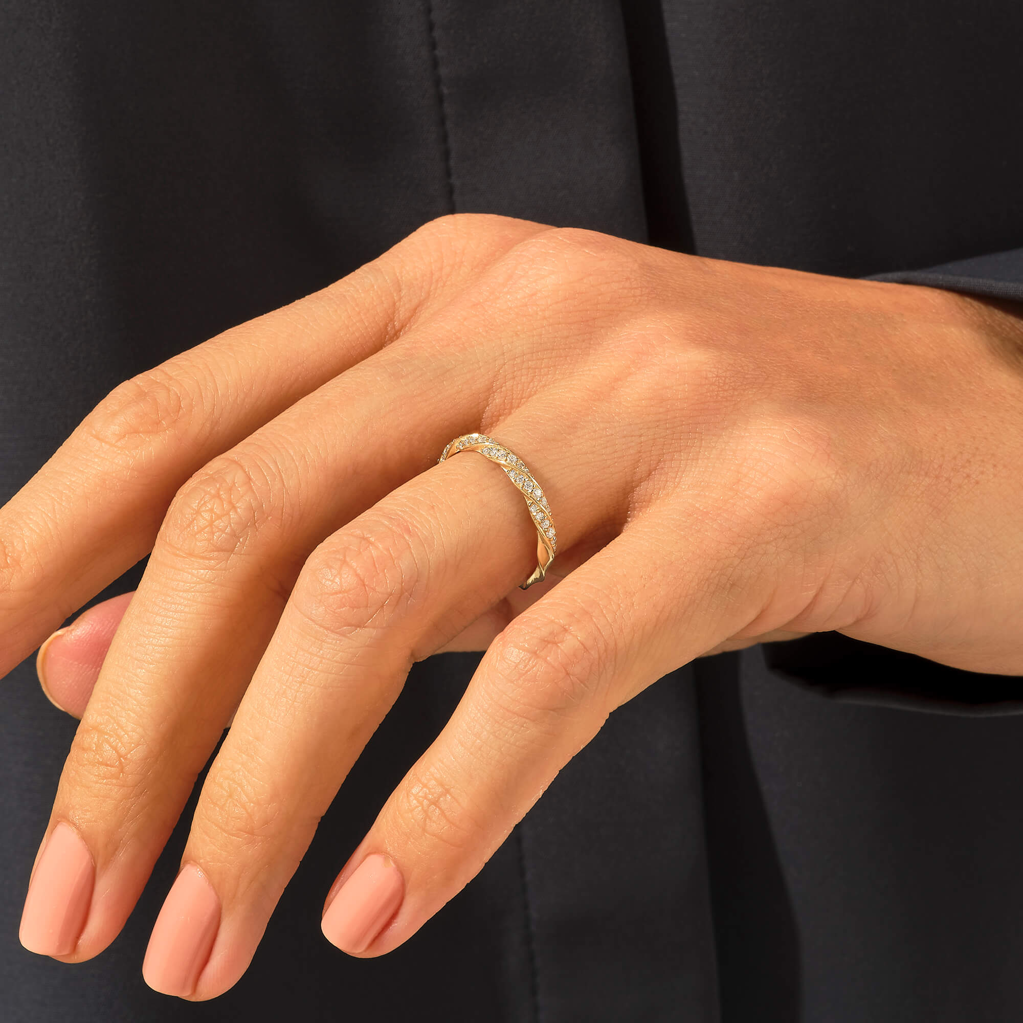 0.23 ctw Diamond Paved Twisted Half Eternity Wedding Ring in Real Gold