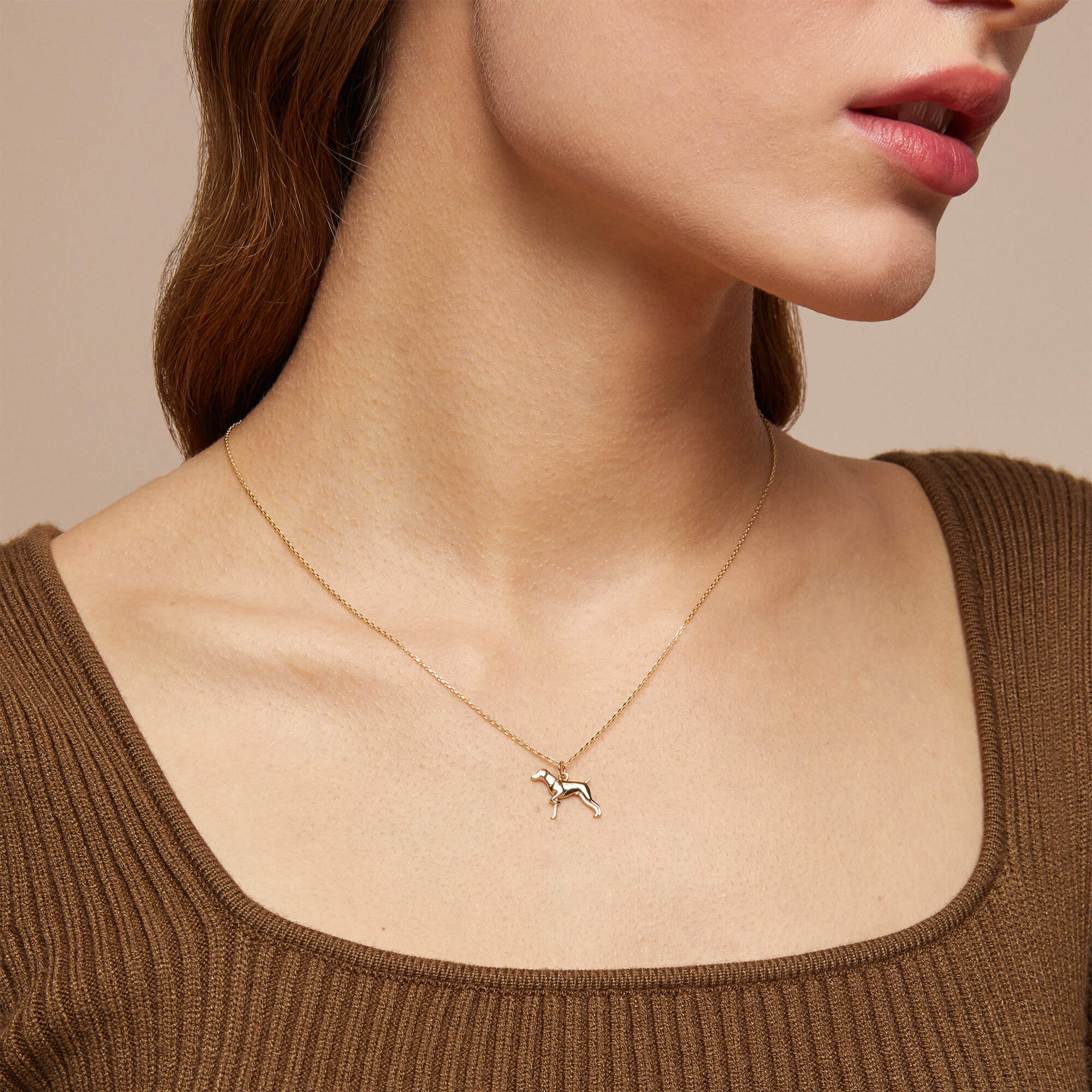 Small Dog Pendant Necklace in 14k Real Yellow Gold