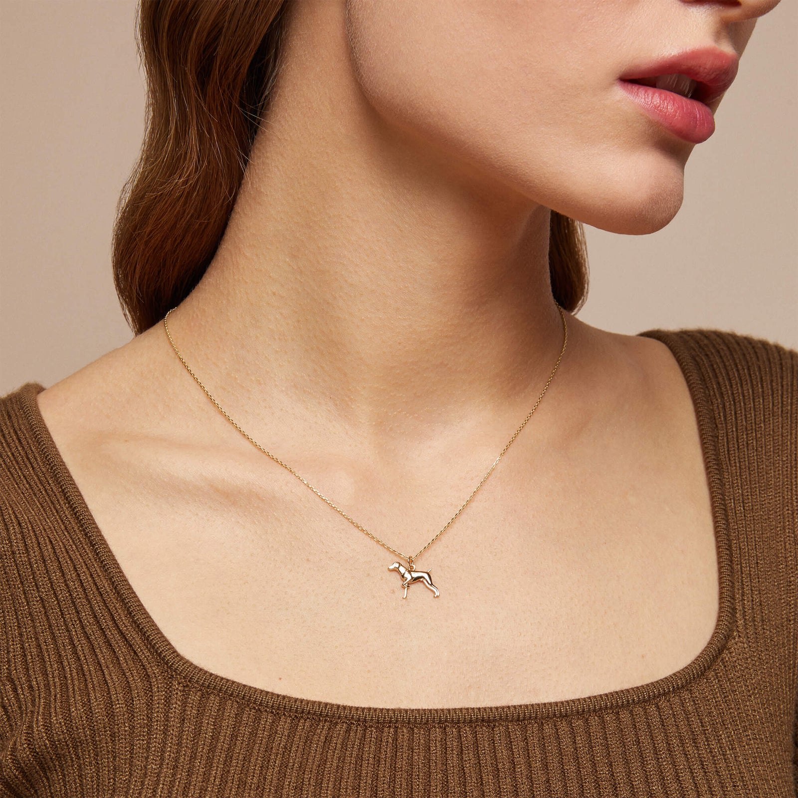 Women's Small Dog Pendant Necklace in 14k Solid Yellow Gold
