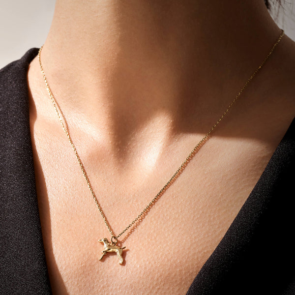 Minimalist Dog Pendant Necklace in 14k Real Yellow Gold