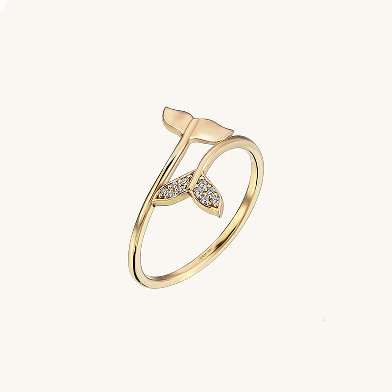 Women's Dolphin Tail Stacking Ring in 14k Solid Yellow Gold