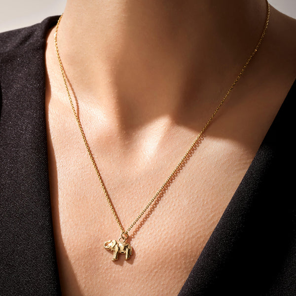 14k Real Gold Elephant Pendant Necklace