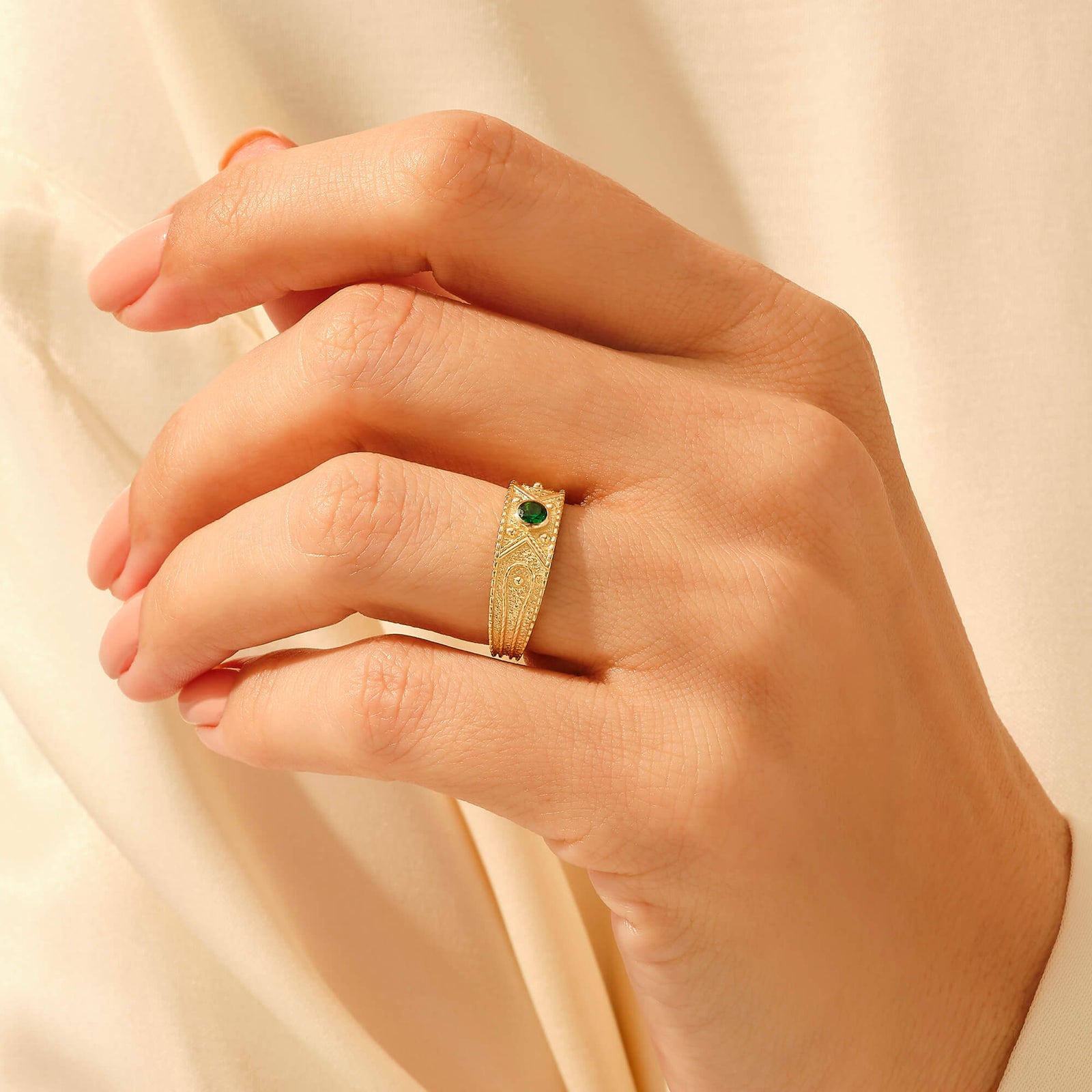 Solid Gold Byzantine Design Emerald Statement Ring – NORM JEWELS
