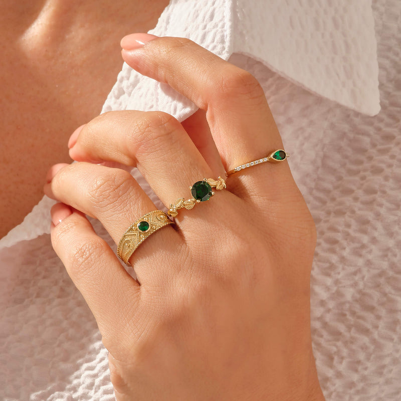 Women's Emerald Colored Vintage Ring in 14k Real Gold