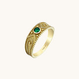 Byzantine-Inspired Emerald Band Ring in 14k Solid Gold