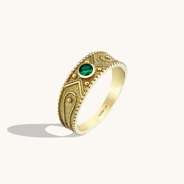 Women's 14k Gold Byzantine Inspired Emerald Statement Ring
