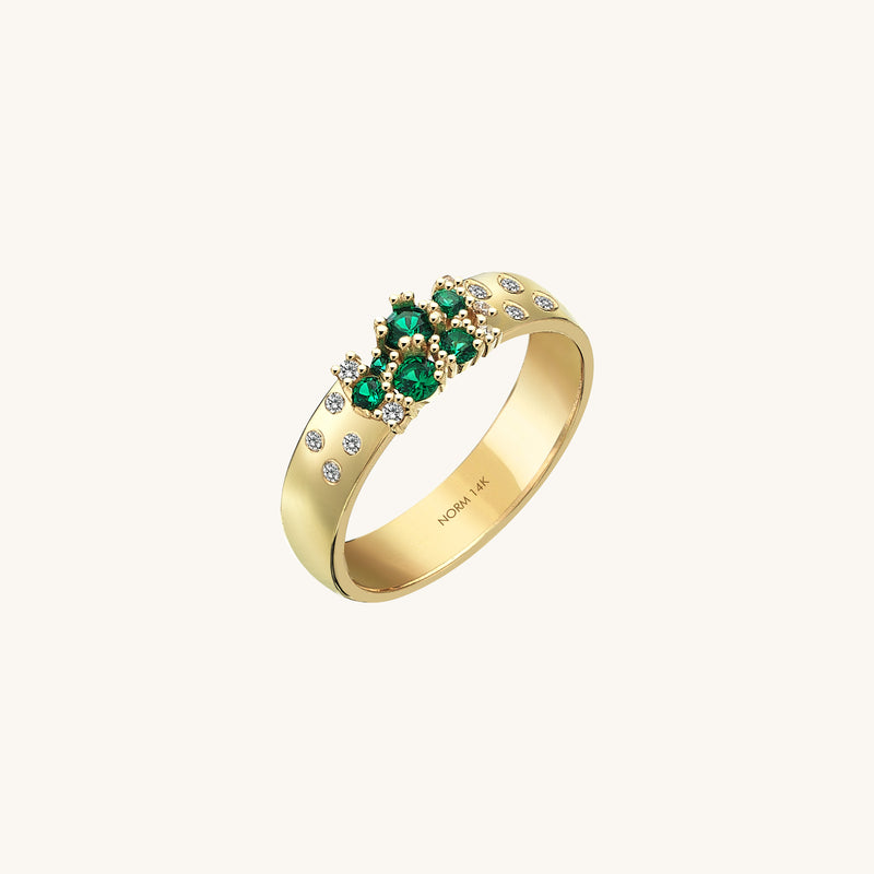 Emerald Clustered 14k Gold Thick Band Ring for Women