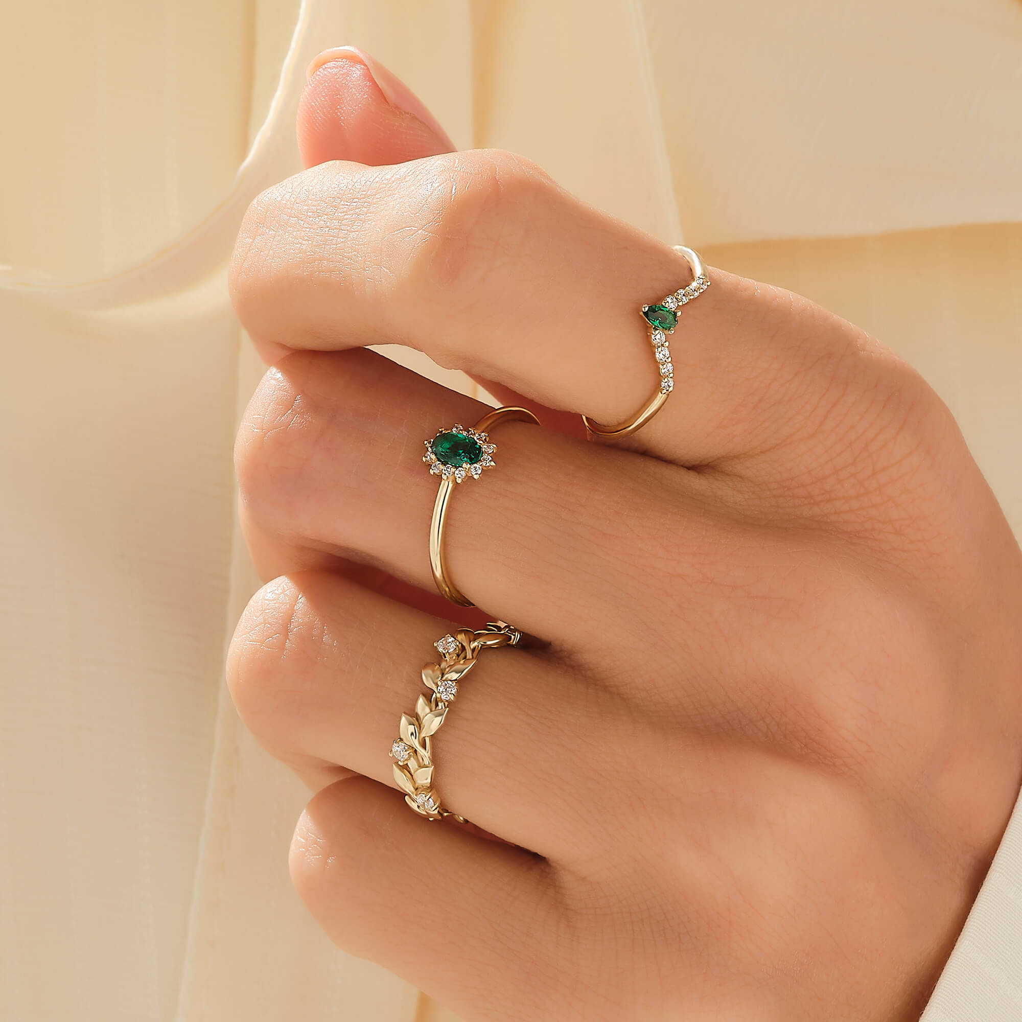 Emerald Curve Stackable Ring in 14k Solid Yellow Gold