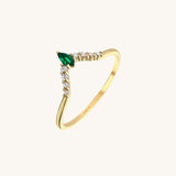 Women's Curve Ring with Emerald and White CZ Stones