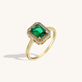 14k Solid Gold Emerald Halo Engagement Ring