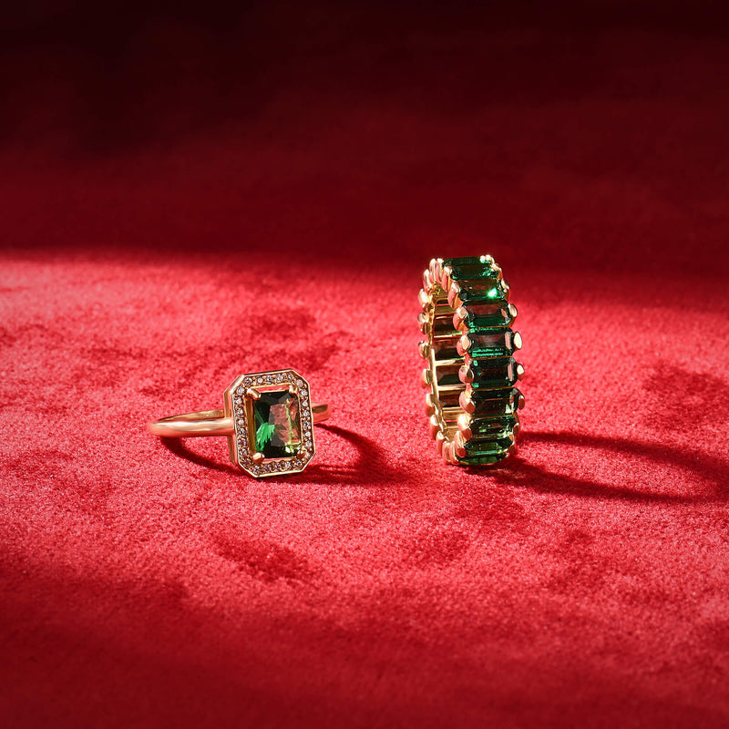 14k Gold Emerald Halo Engagement Ring