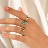 Women's Emerald Floral Ring in 14k Solid Gold
