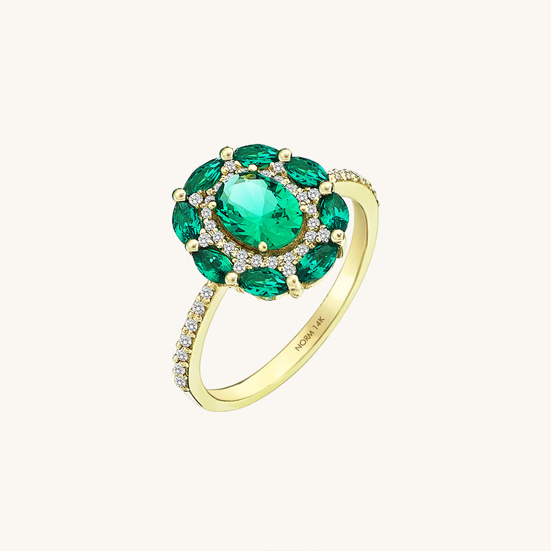 14k Gold Emerald Colored Flower Ring for Women