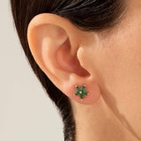 Emerald Flower Earrings in Gold