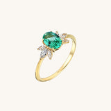 Emerald Flower Solitaire Ring in 14k Solid Yellow Gold