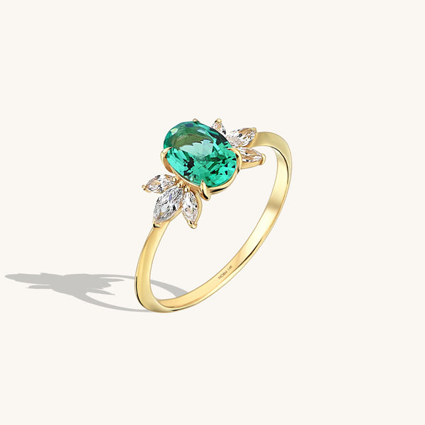 Women's Emerald Flower Ring in 14k Real Gold