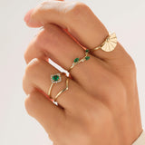 Emerald Leaf Stackable Ring in 14k Real Gold