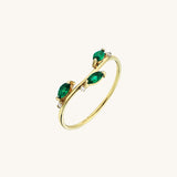 Dainty Emerald Leaf Ring in 14k Solid Gold