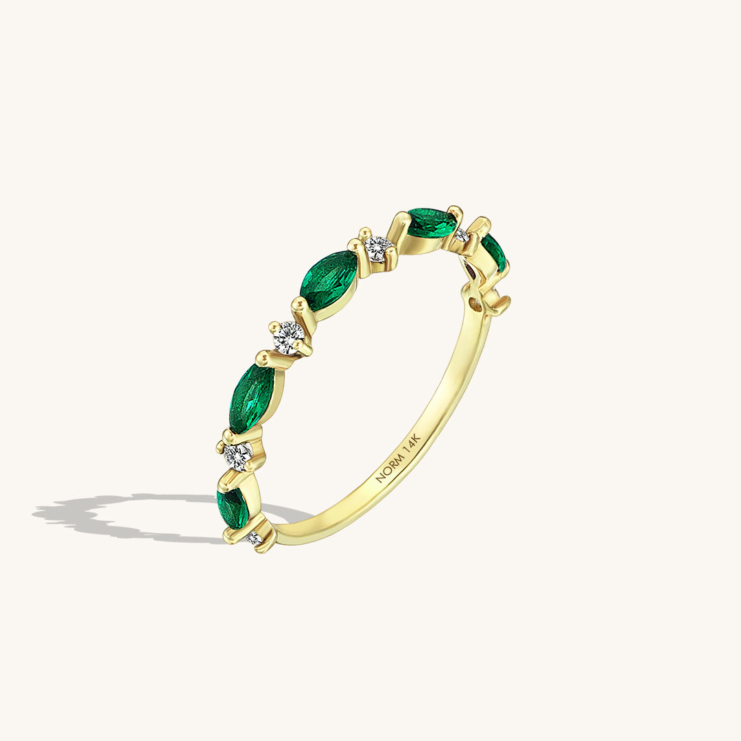 Emerald Marquise Band Ring in 14k Solid Gold