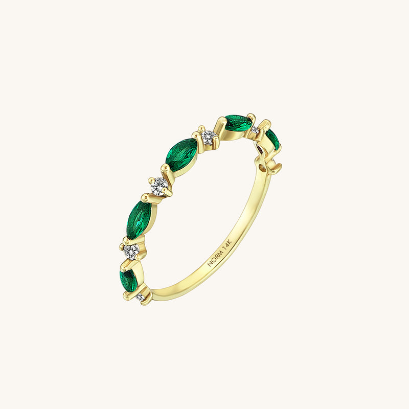 Stackable Emerald Marquise Band Ring in 14k Solid Yellow Gold