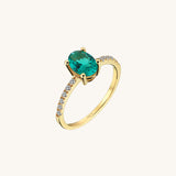 Dainty Emerald Oval Solitaire Ring in 14k Real Gold