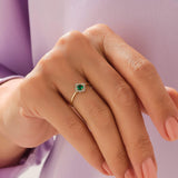 Emerald Solitaire Ring Paved with CZ Stones