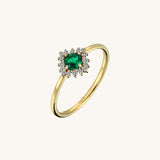Round Cut Emerald Solitaire Ring Paved with CZ Stones