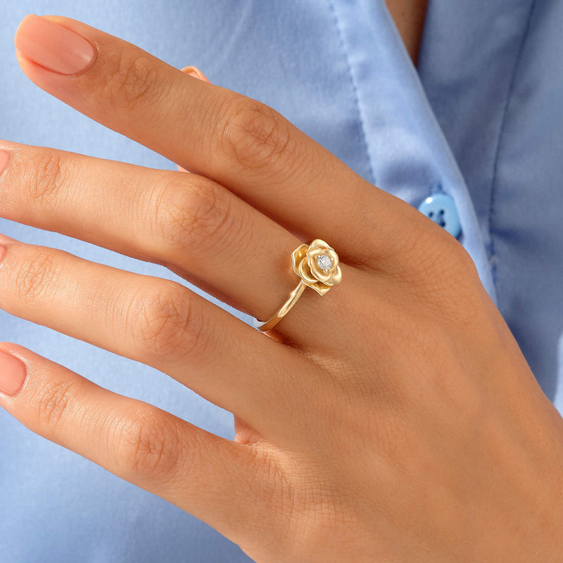 14k Solid Yellow Gold Beauty and the Beast Enchanted Rose Ring