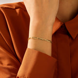 14k Solid Yellow Gold Dainty Figaro Chain Bracelet for Women