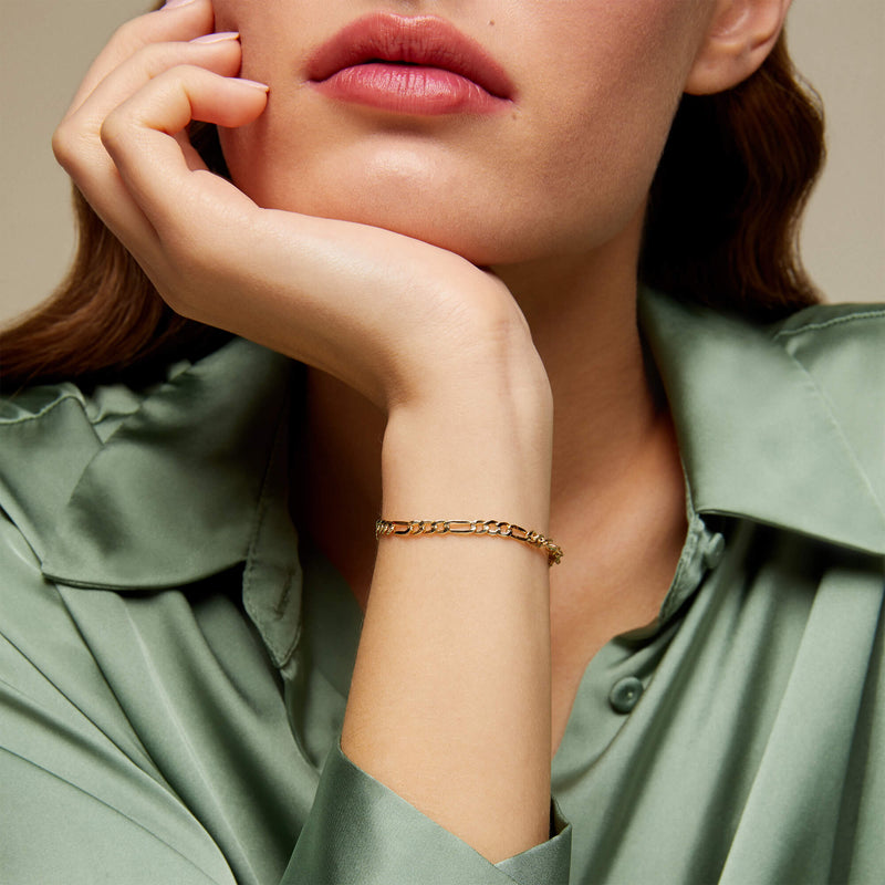 Women's Figaro Chain Bracelet in 14k Solid Gold