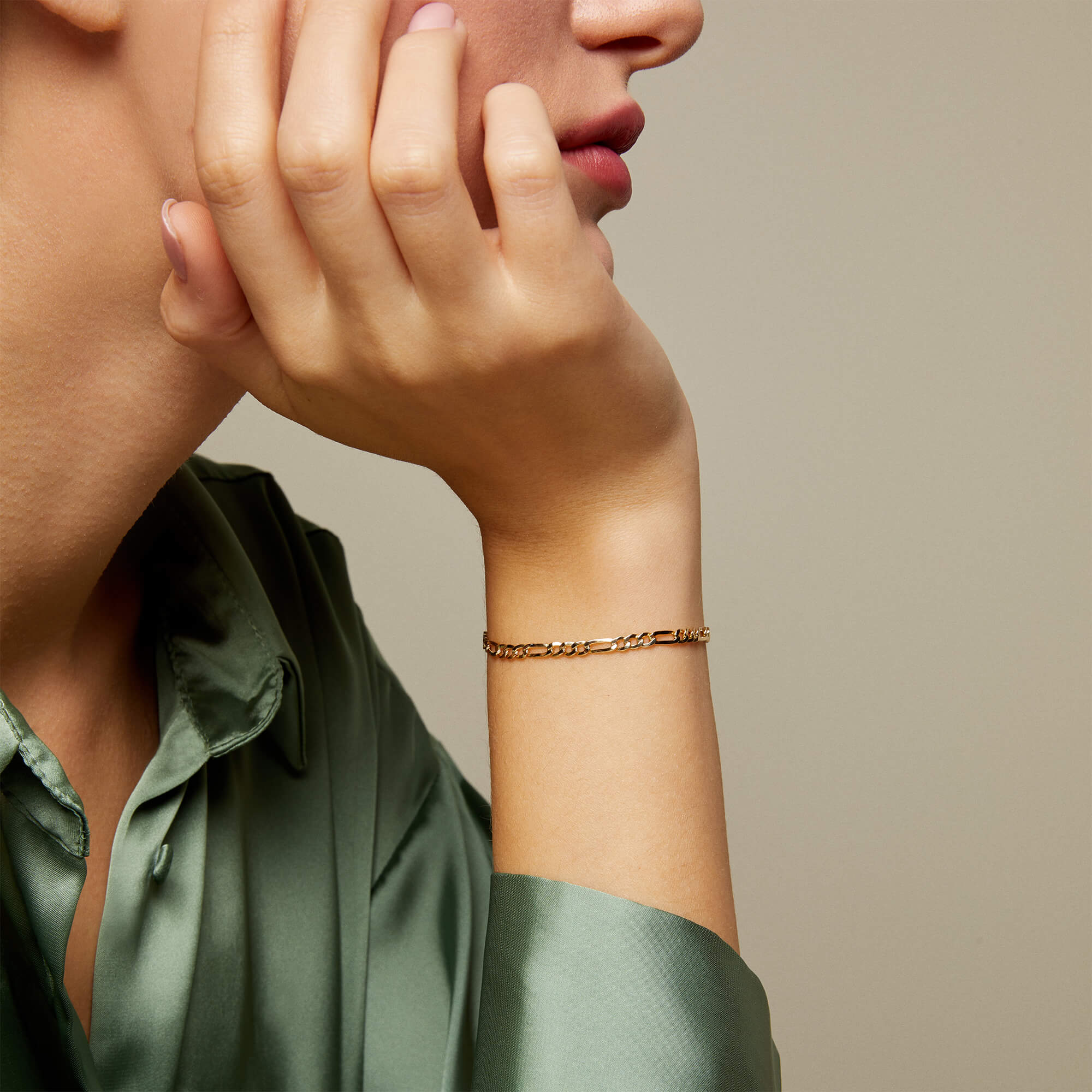 Women's 14k Solid Yellow Gold Figaro Chain Bracelet