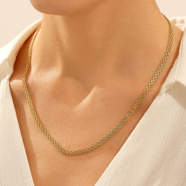 14k Real Gold Flat Chain Necklace for Women
