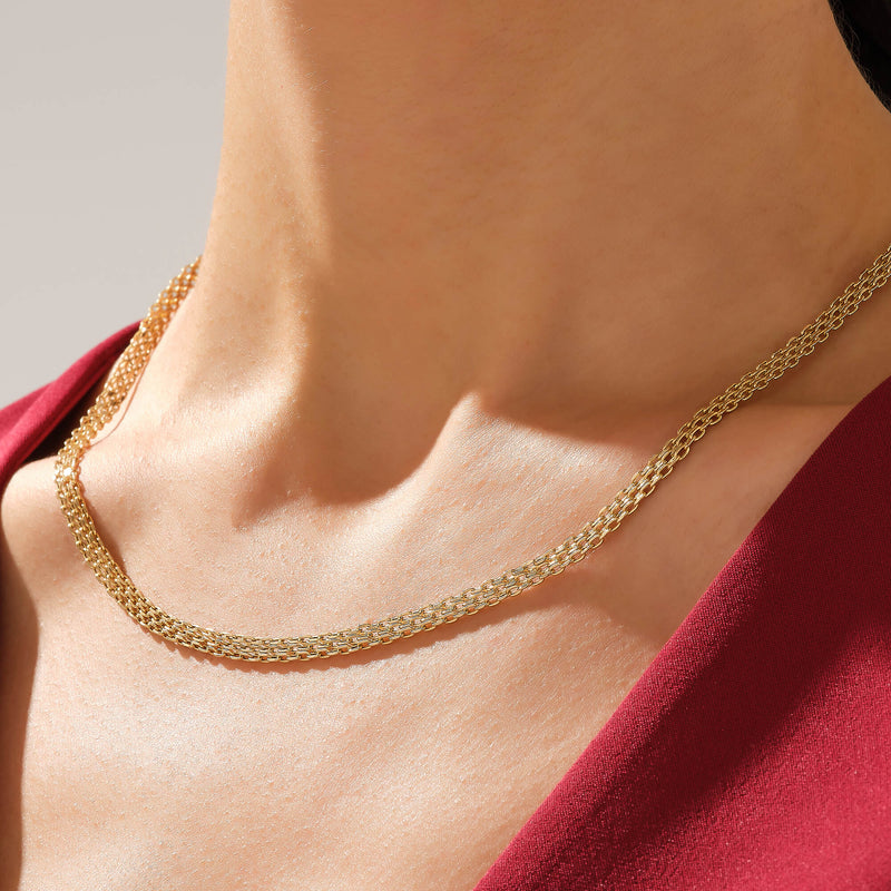 14k Solid Yellow Gold Flat Chain Necklace for Women