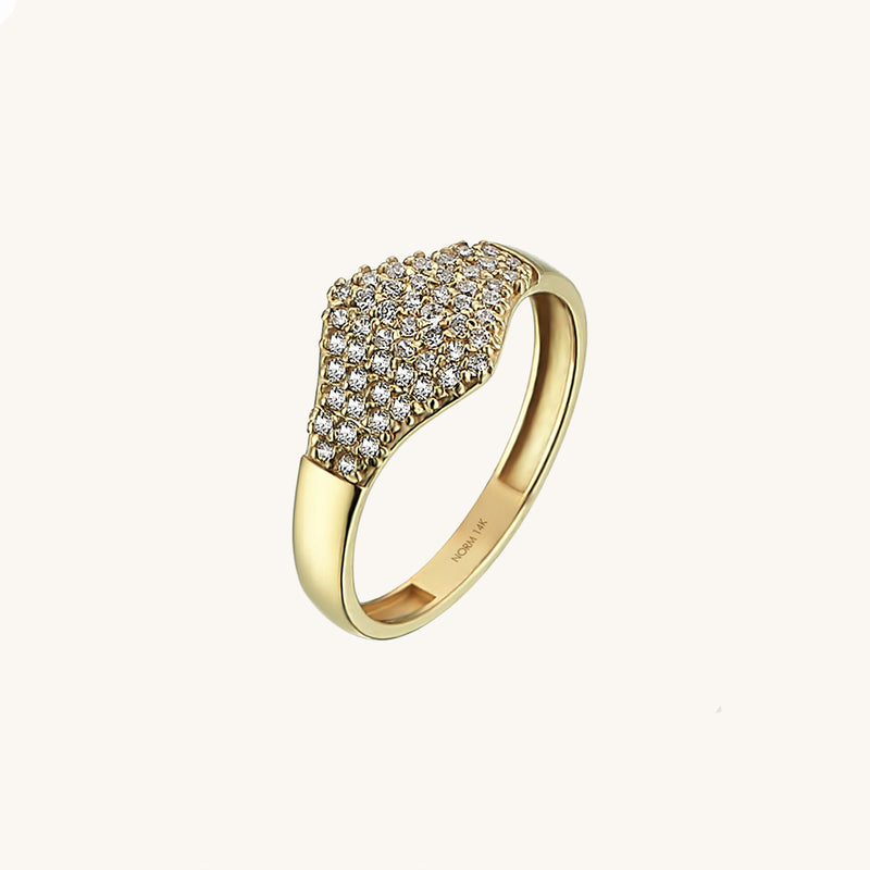 Women's Flat Pave Signet Pinky Ring in 14k Solid Gold