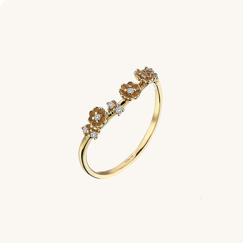 Minimalist Flower Curved Stacking Ring in 14k Real Yellow Gold