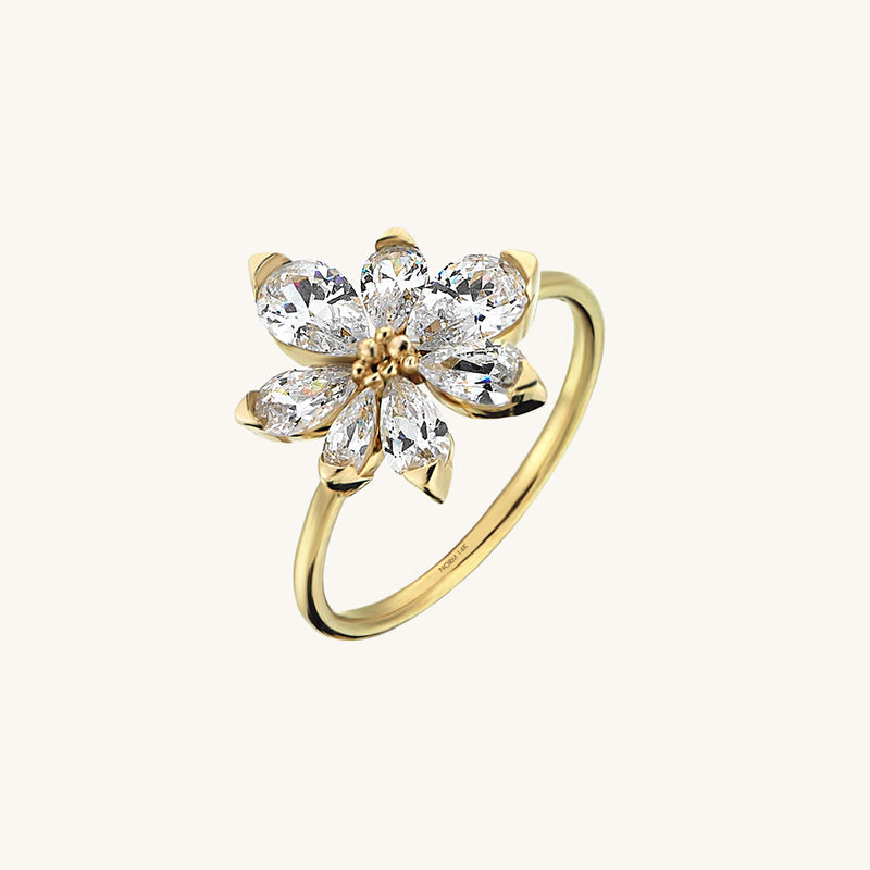 Flower Gemstone Statement Ring in 14k Real Yellow Gold