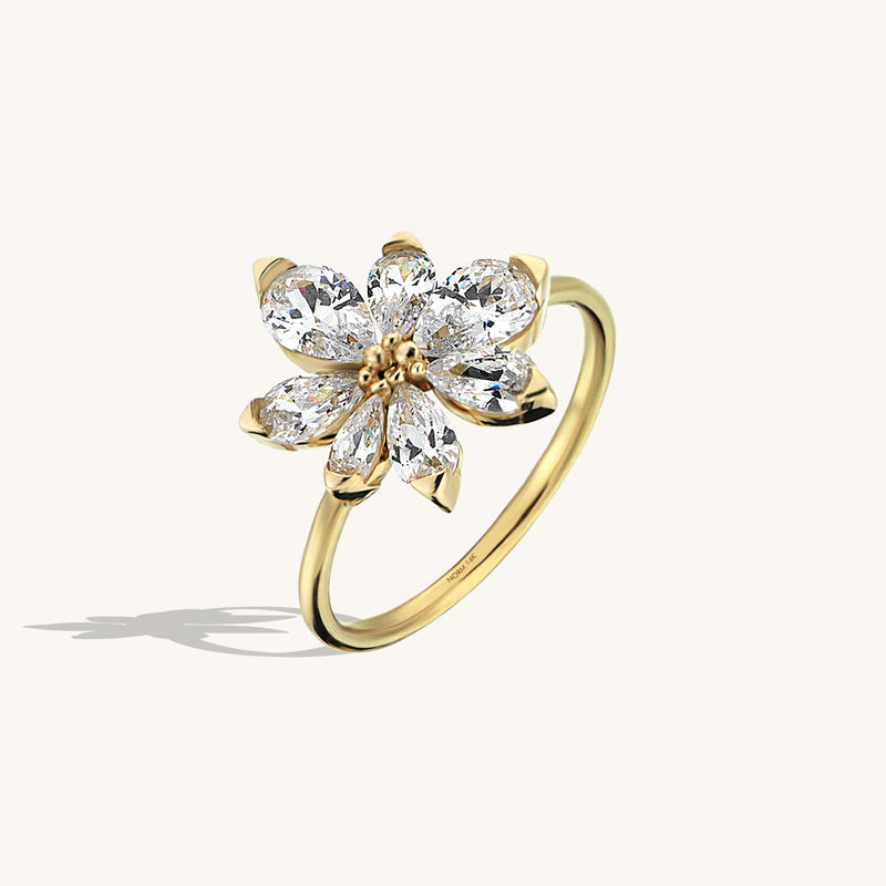 Flower Gemstone Ring in 14k Real Yellow Gold