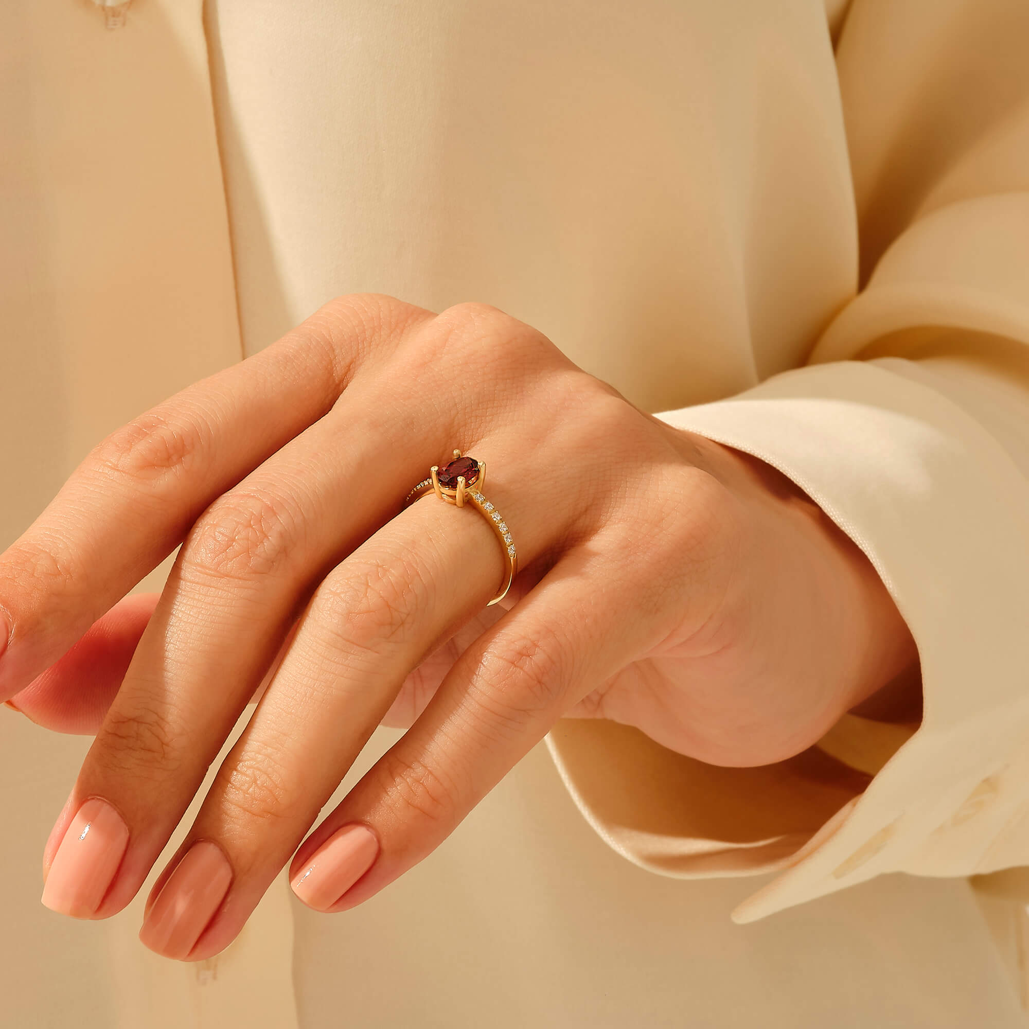 14k Gold Pink Rhodolite Garnet Solitaire Ring