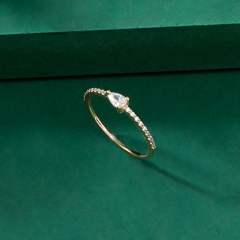 Minimalist Half Eternity Pear Ring in Gold