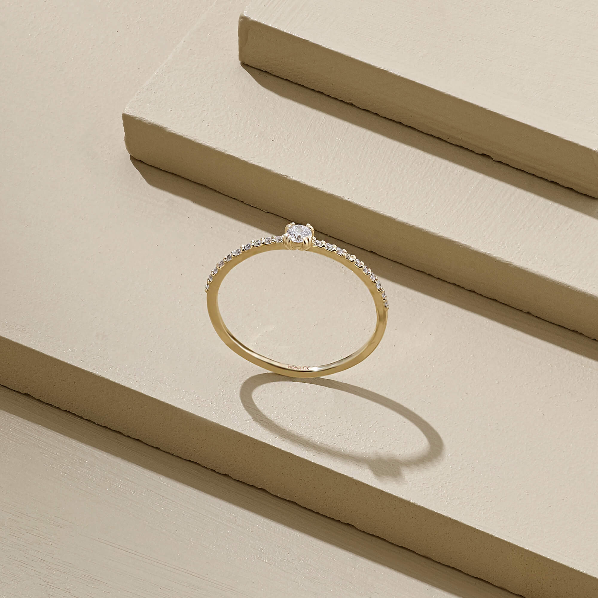 Half Eternity Solitaire Stacking Ring in 14k Real Gold
