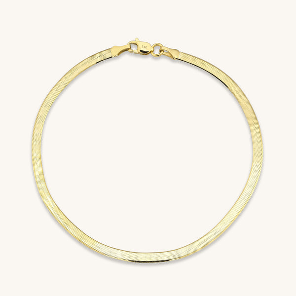 14k Solid Gold Herringbone Chain Bracelet for Women